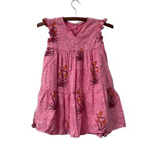 Beet World Pink Paradise Sara Bird Floral Boho Dress Girls Size 5-6 Years